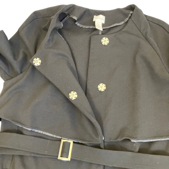 Chico's Sz 1 / US M Black Trench Topper Jacket Coat Tie-Belt Elegant Flattering - Picture 13 of 16